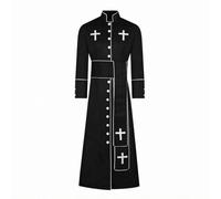 MotiveTech Tonaca Clericale Abito Liturgico Veste Paramenti con Bottoniera Centrale Contrasto E Croci Evidenziate Caduta Uniforme Lunga in Cotone Misty Adatta