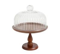 MotiveTech Torta con Campana Girevole | Pomello di Facilitata, Alzata per Torta con Base in Legno, Protettivo, Vassoio Coperchio Trasparente, 25cm