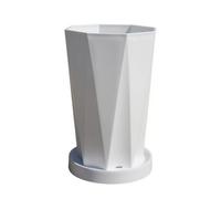 MotiveTech Vaso in Resina con Piatto Minimalista | Resistente agli Urti, Vaso Geometrico con Sottovaso, Durevole, per Soggiorno, Bianco, L