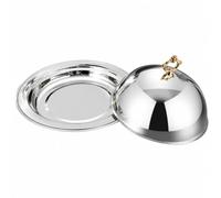 MotiveTech Vassoio in Acciaio Inox con Coperchio Robusto Vassoio da Portata con Coperchio a Cupola Piatto Portata per Catering, Hotel, Argento