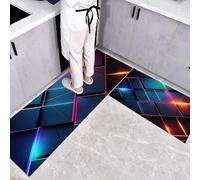 Motivi al neon Tappetini da cucina 2 pezzi, Tappeto Cucina Antiscivolo, Antiscivolo Impermeabile Geometria astratta, lavabile, Adatto per corridoi, cucine, bagni, 40x60+40x120cm