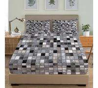 Motivo A Mosaico di Marmo Lenzuolo con Angoli Matrimoniale 180x200 cm, Grigio Lenzuolo con Angoli in Microfibra Morbido Tasca Profonda 30 cm Coprimaterasso Traspirante e Lavabile con 2 Federe