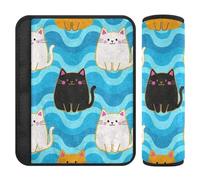 Motivo a onde Cartoon Cat Colorful 2 pz Strap pad, Stop cintura di sicurezza taglio nel collo, accessori auto per zaino auto aereo 10x7.7 pollici Protector para cinturón de carro