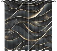 Motivo a Onde Geometriche Tende Oscuranti Soggiorno 140L x 260A cm (2 Pannelli) Marmo Nero Oro Tende Termiche Isolanti con Occhielli per Camera da Letto Dei Bambini Decorazione Finestre