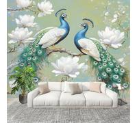 Motivo A Pavone Dipinto Carta da Parati Fotografica Panorama Effetto 200x140 cm Blu Decorazione per la Casa per Pareti per Camera Da Letto Sala Fotomurali In Tessuto Non Tessuto