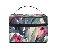 Motivo a protea dipinto su sfondo bianco, borsa da viaggio per il trucco da donna, grande organizer per cosmetici