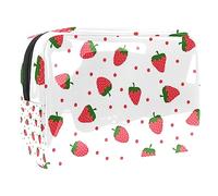 Motivo a punti rosa con fragole Borsa cosmetica a mano Borsa per il trucco per le donne ragazze