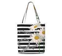 Motivo a strisce con note musicali e fiori di margherita,Borse della spesa riutilizzabili, borse per la spesa, borsa a tracolla in tela di grande capacità