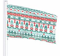 Motivo a strisce etniche Flag Decor 3x5 Ft Tribal Bright Circle Strisce geometriche verdi rosse Motivo stampato in poliestere Decorazioni per esterni per case e giardini