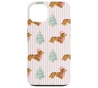 Motivo a strisce rosa con bassotto marrone crema Custodia per iPhone 13