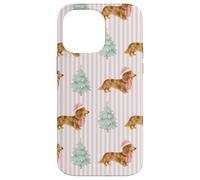 Motivo a strisce rosa con bassotto marrone crema Custodia per iPhone 14 Pro Max