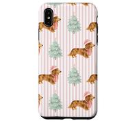 Motivo a strisce rosa con bassotto marrone crema Custodia per iPhone XS Max