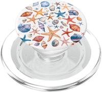 Motivo acquerello con conchiglie variopinte stelle marine, spiaggia, oceano PopSockets PopGrip per MagSafe