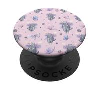Motivo ad acquerello rosa con farfalla e gatto carino da ragazza PopSockets PopGrip Adesivo