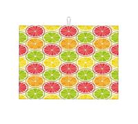 Motivo artistico senza soluzione di continuità con fette di agrumi, fette di arancia, limone e lime. Tappetini artistici per asciugare i piatti sul bancone della cucina, facili da usare, piccoli 16 x