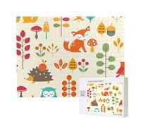 Motivo autunnale con gufo, volpe, scoiattolo, uccelli, stampa animalier,Puzzle in legno da 500 pezzi, gioco di famiglia, puzzle per adulti e adolescenti, decorazioni per la casa