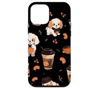 Motivo autunnale per cuccioli di cane, zucca, spezie, latte Custodia per iPhone 12 mini