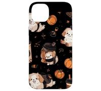 Motivo autunnale per cuccioli di cane, zucca, spezie, latte Custodia per iPhone 14 Plus