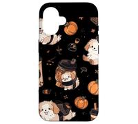 Motivo autunnale per cuccioli di cane, zucca, spezie, latte Custodia per iPhone 16