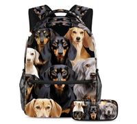 Motivo bassotto conquista la classe con il nostro set di 2 zaini per bambini, zaino e astuccio di grande capacità per ragazzi ragazze adolescenti, Multicolore#04, B：29.4x20x40cm P：19x7.5x3.8cm, Zaini