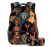 Motivo bassotto conquista la classe con il nostro set di 2 zaini per bambini, zaino e astuccio di grande capacità per ragazzi ragazze adolescenti, Multicolore#01, B:29.4x20x40cm P:19x7.5x3.8cm, Zaini