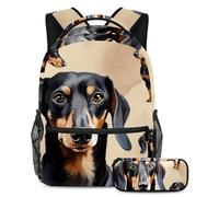 Motivo bassotto conquista la classe con il nostro set di 2 zaini per bambini, zaino e astuccio di grande capacità per ragazzi ragazze adolescenti, Multicolore#03, B:29.4x20x40cm P:19x7.5x3.8cm, Zaini