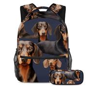 Motivo bassotto conquista la classe con il nostro set di 2 zaini per bambini, zaino e astuccio di grande capacità per ragazzi ragazze adolescenti, Multicolore#06, B：29.4x20x40cm P：19x7.5x3.8cm, Zaino