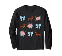 Motivo Bassotto Toile a Quadretti con Fiocco e Rose Maglia a Manica