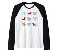 Motivo Bassotto Toile a Quadretti con Fiocco e Rose Maglia con Maniche Raglan