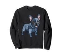 Motivo Bulldog Francese Patchwork Art Denim Frenchie Dog Felpa