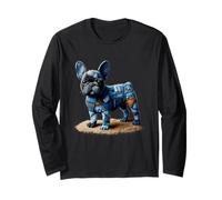 Motivo Bulldog Patchwork Arte Bulldog Francese in Denim Cane Maglia a Manica