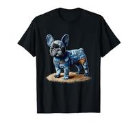 Motivo Bulldog Patchwork Arte Bulldog Francese in Denim Cane Maglietta