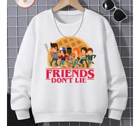 Motivo circolare a nido d'ape raffigurante un giovane che brandisce una clava con denti di lupo e guida un gruppo di bambini. Felpa casual oversize, versatile per autunno/inverno, tessuto spesso, cald