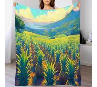 Motivo del campo di ananas Coperta con motivo, Calda Coperta per Divano, in Flanella, Super Morbida, giallo-verde 130 x 150cm
