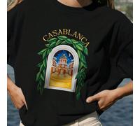 Motivo del castello nella finestra, T-shirt da donna in cotone a coste, abbigliamento sportivo da donna in stile college per la primavera e l'estate, top a maniche corte da donna morbidi e traspiranti