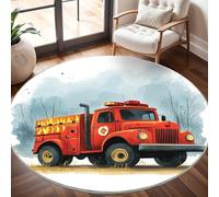 Motivo di Camion Dei Pompieri Nella junglea Tappeto Rotondo Pelo Corto Moderno 200x200cm, Rosso Tappeto Rotondo Lavabile Antiscivolo e Morbido per Salotto Balcone, Camera da Letto, Cucina e Corridoio