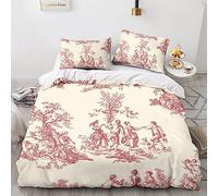 Motivo di Toile De Jouy Set Di Biancheria Da Letto Con Copripiumini Stampa 3D Per Bambini E Adulti, 3 Pezzi, Copripiumino in Microfibra Con Chiusura Lampo E Federe, Double(200x200cm)