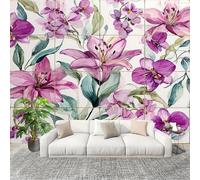 Motivo Floreale Ad Acquerello Carta da Parati Tessuto Non Tessuto 400x280 cm Viola Fotomurali Carta da Parati Panoramica per Soggiorno, Ufficio, TV Sfondo al Chiuso Decorazione