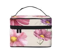 Motivo floreale con cosmo disegnato a mano, borsa da viaggio per il trucco da donna, grande organizer per cosmetici