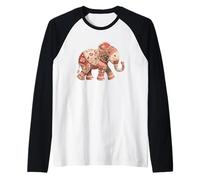 Motivo Floreale Vintage Boho Patchwork Elefante Maglia con Maniche Raglan