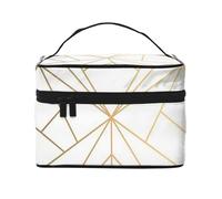 Motivo geometrico dorato con riflessi bianchi, borsa da viaggio per il trucco da donna, grande organizer per cosmetici