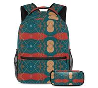 Motivo geometrico per tornare a scuola con il nostro set zaino e astuccio per ragazzi, ragazze e adolescenti, Multicolore#06, B：29.4x20x40cm P：19x7.5x3.8cm, Zaini Daypack