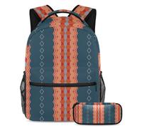 Motivo geometrico per tornare a scuola con il nostro set zaino e astuccio per ragazzi, ragazze e adolescenti, Multicolore#05, B：29.4x20x40cm P：19x7.5x3.8cm, Zaini Daypack