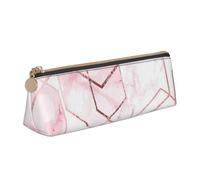 Motivo geometrico senza soluzione di continuità con linee glitter dorate e marmo rosa, Astuccio portapenne triangolare Astuccio portapenne portatile in pelle con cerniera Astuccio porta cosmetici