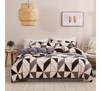 Motivo Geometrico Set Copripiumino Matrimoniale Completo 1 Sacco Copripiumino 200x200 cm e 2 Federe 50x75 cm Copri Piumone Scacchi Righe Parure Biancheria Letto Una Piazza e Mezza Gris Noir