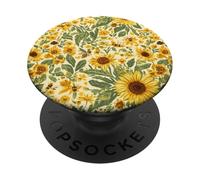 Motivo giardino girasole con api, design rustico floreale ape PopSockets PopGrip Adesivo