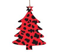(Motivo leopardato rosso), collezione natalizia intagliata nel bosco, a forma di albero di Natale, ornamenti in legno naturale con finitura brunita artigianale, 4 forme festive e 1/2/4/6 opzioni