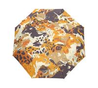 Motivo Leopardo Cartoon Beige Ombrello Pieghevole Automatico Ombrelli Antivento Protezione UV da Viaggio per Bambini Ragazzi Ragazze