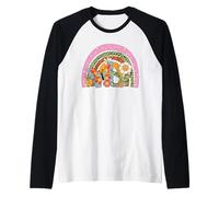Motivo retrò Arcobaleno Farfalla Felice Viso Fiore Leopardo Maglia con Maniche Raglan