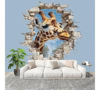 Motivo Retrò Giraffa Carta da Parati Fotografica Panorama Effetto 350x256 cm Blu Decorazione per la Casa per Pareti per Camera Da Letto Sala Fotomurali In Tessuto Non Tessuto